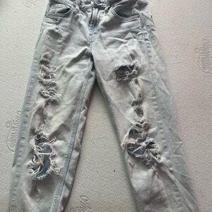 Gray Straight Leg Distressed Jeans
